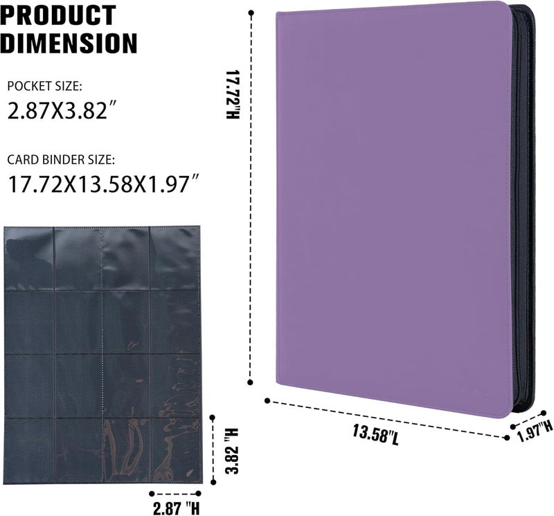 MORABTO Card Binder 16 Pocket,Trading Card Binder Holds up to 1408 Cards with 44 Sleeves,Zipper Card Holder Album Compatible with TCG Card/Game Cards/Sports Card-Lavender Purple - Image 2